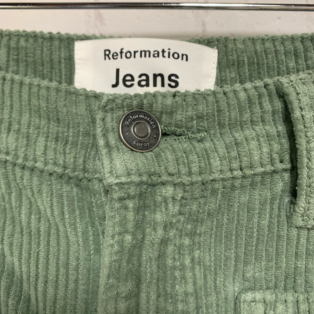 Reformation Jeans Alyssa Green Corduroy High Waisted Wide Leg Jeans Size 25 - Picture 7 of 9